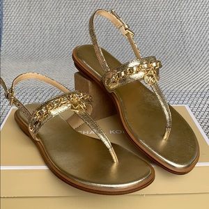 Michael Kors | Shoes | Michael Kors Elsa Thong Metallic Pu Pale Gold |  Poshmark